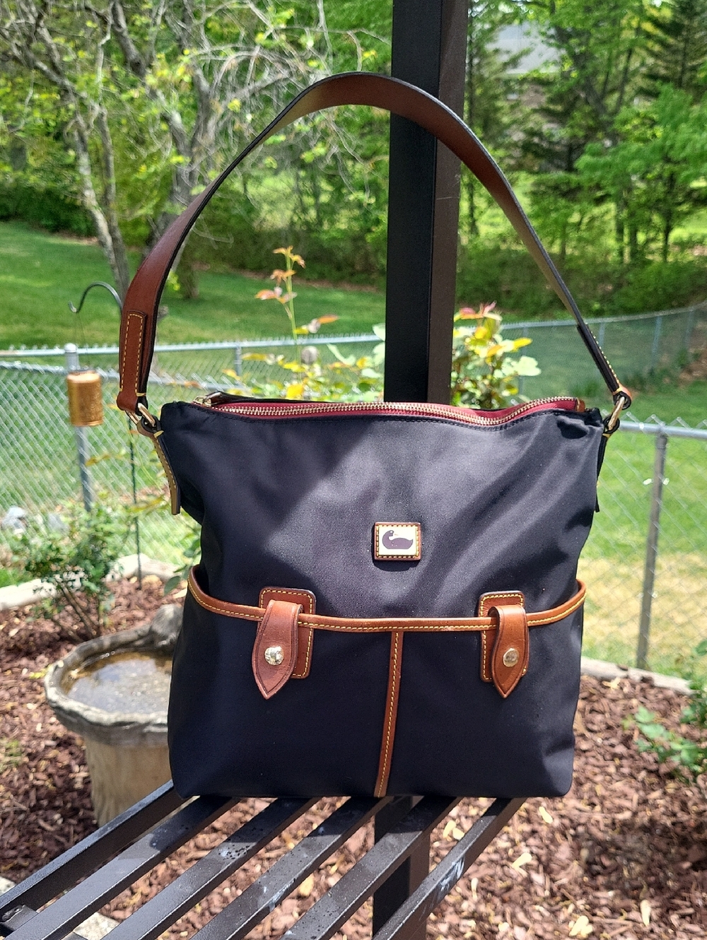 Dooney & Bourke Black Shoulder Bag with Brown Trim